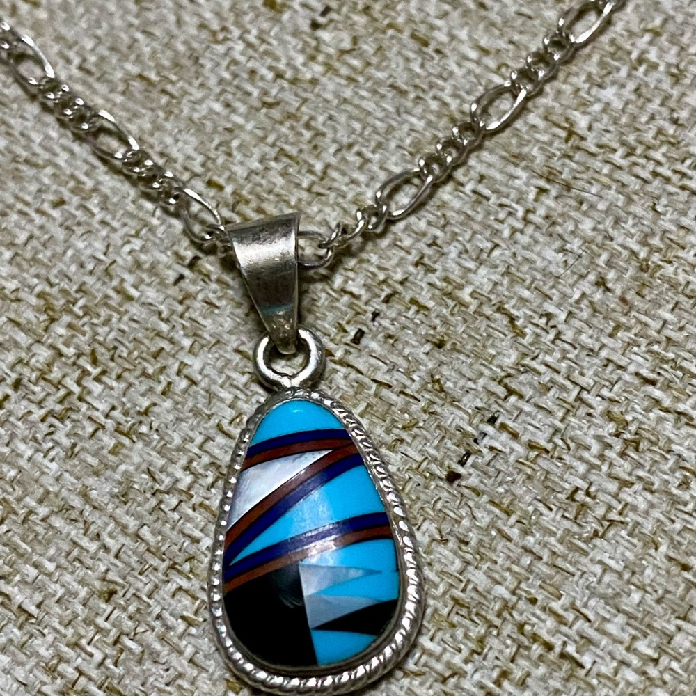 RM / Sterling Silver Pendant Necklace with Blue and Brown Accents